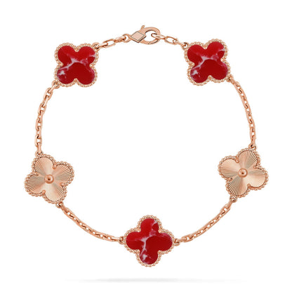 [Leaves]LUCKY CLOVER 5-MOTIF BRACELET - RED LARIMAR COLLECTION