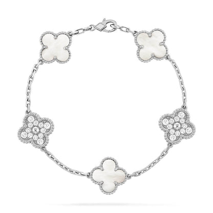 [Leaves]LUCKY CLOVER 5-MOTIF BRACELET - WHITE MOTHER-OF-PEARL COLLECTION