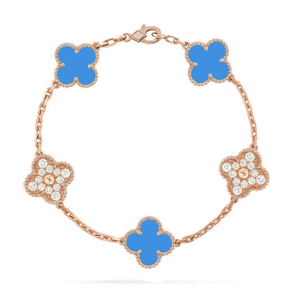 [Leaves]LUCKY CLOVER 5-MOTIF BRACELET - BLUE AGATE COLLECTION