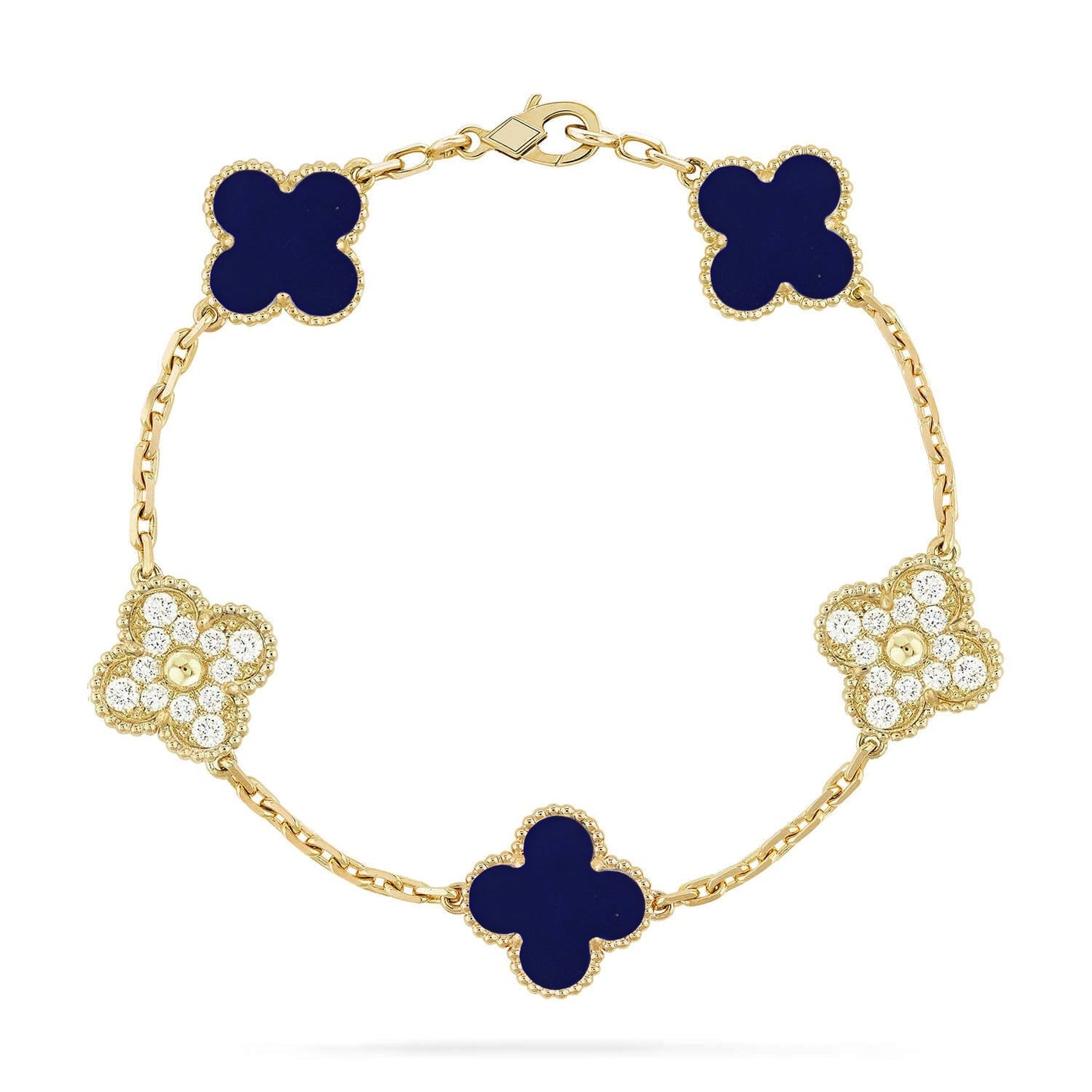 [Leaves]LUCKY CLOVER 5-MOTIF BRACELET - LAPIS LAZULI COLLECTION