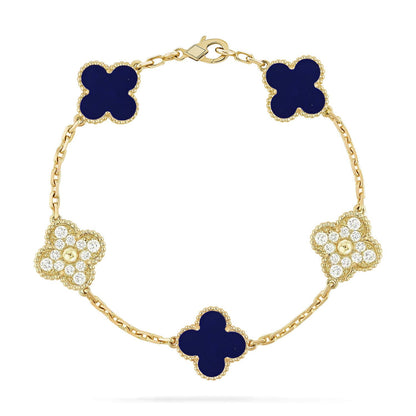 [Leaves]LUCKY CLOVER 5-MOTIF BRACELET - LAPIS LAZULI COLLECTION