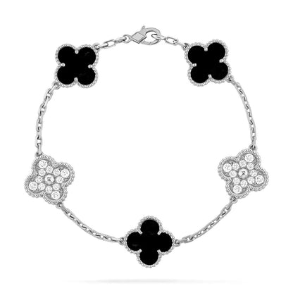 [Leaves]LUCKY CLOVER 5-MOTIF BRACELET - BLACK OXNY COLLECTION