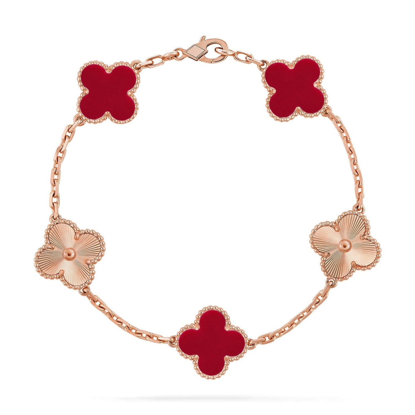 [Leaves]LUCKY CLOVER 5-MOTIF BRACELET - RED CARNELIAN COLLECTION