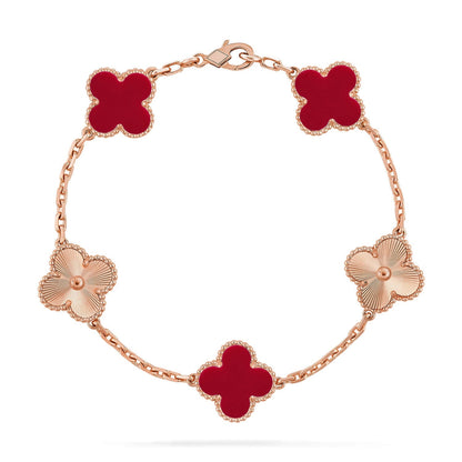 [Leaves]LUCKY CLOVER 5-MOTIF BRACELET - RED CARNELIAN COLLECTION
