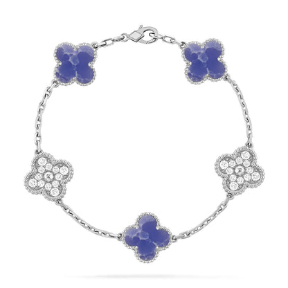 [Leaves]LUCKY CLOVER 5-MOTIF BRACELET - BLUE LARIMAR COLLECTION