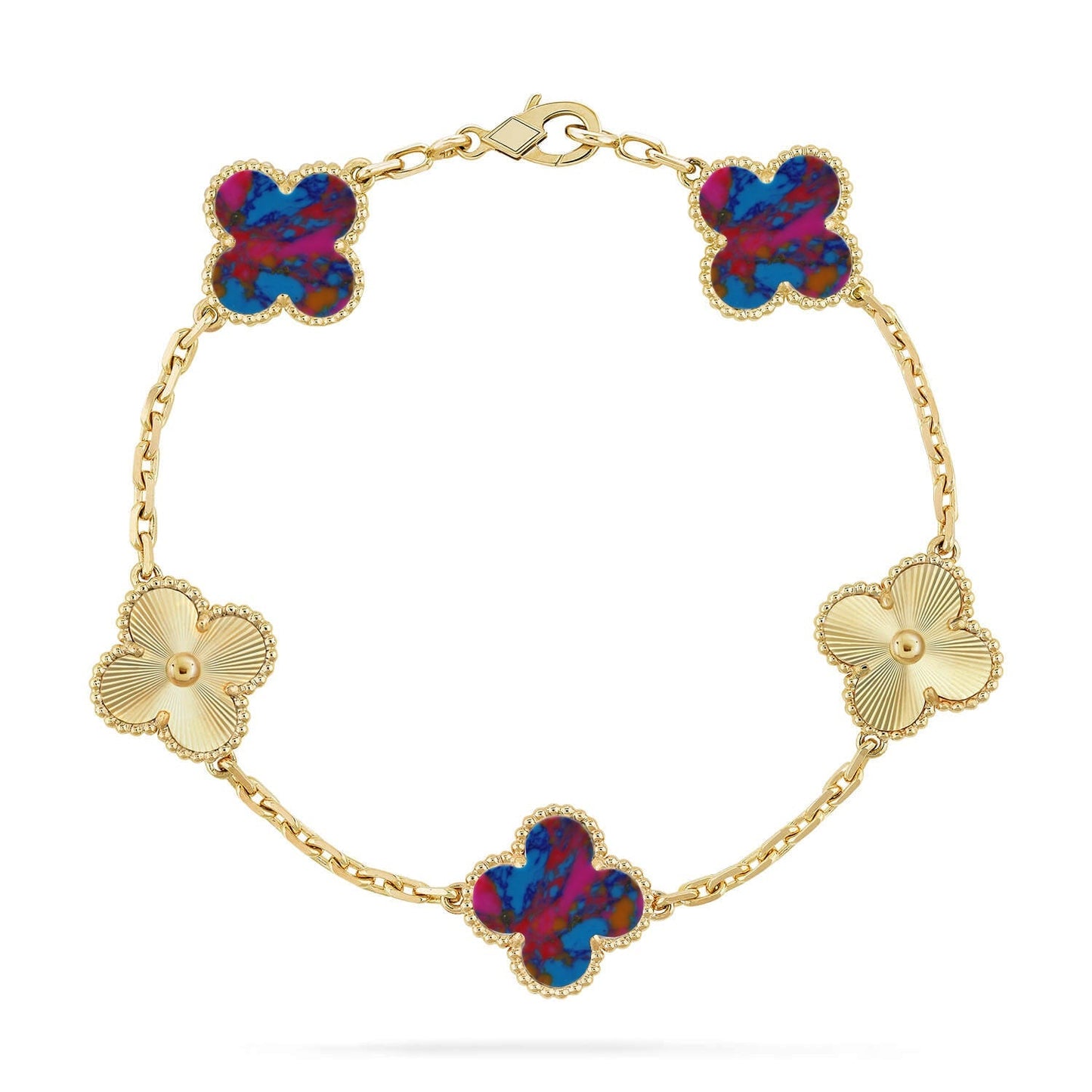 [Leaves]LUCKY CLOVER 5-MOTIF BRACELET - MULTI-GEM COLLECTION