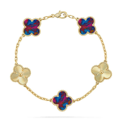 [Leaves]LUCKY CLOVER 5-MOTIF BRACELET - MULTI-GEM COLLECTION