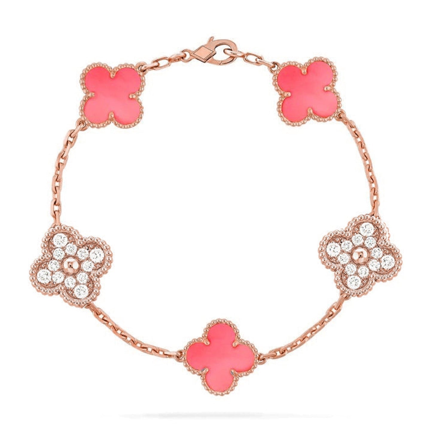 [Leaves]LUCKY CLOVER 5-MOTIF BRACELET - PINK MOTHER-OF-PEARL COLLECTION