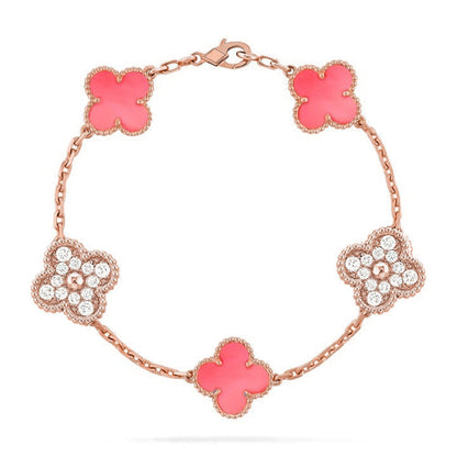 [Leaves]LUCKY CLOVER 5-MOTIF BRACELET - PINK MOTHER-OF-PEARL COLLECTION