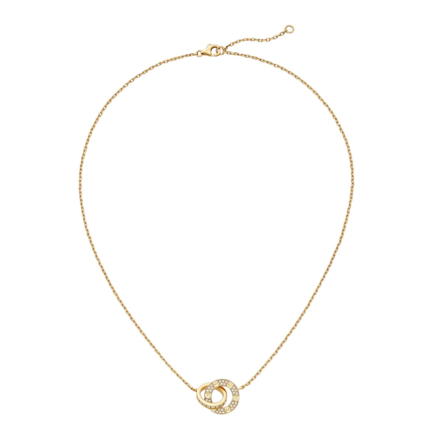 [Leaves]LOVE DOUBLE-RING PENDANT FULL-PAVÉ NECKLACE