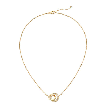 [Leaves]LOVE DOUBLE-RING PENDANT FULL-PAVÉ NECKLACE