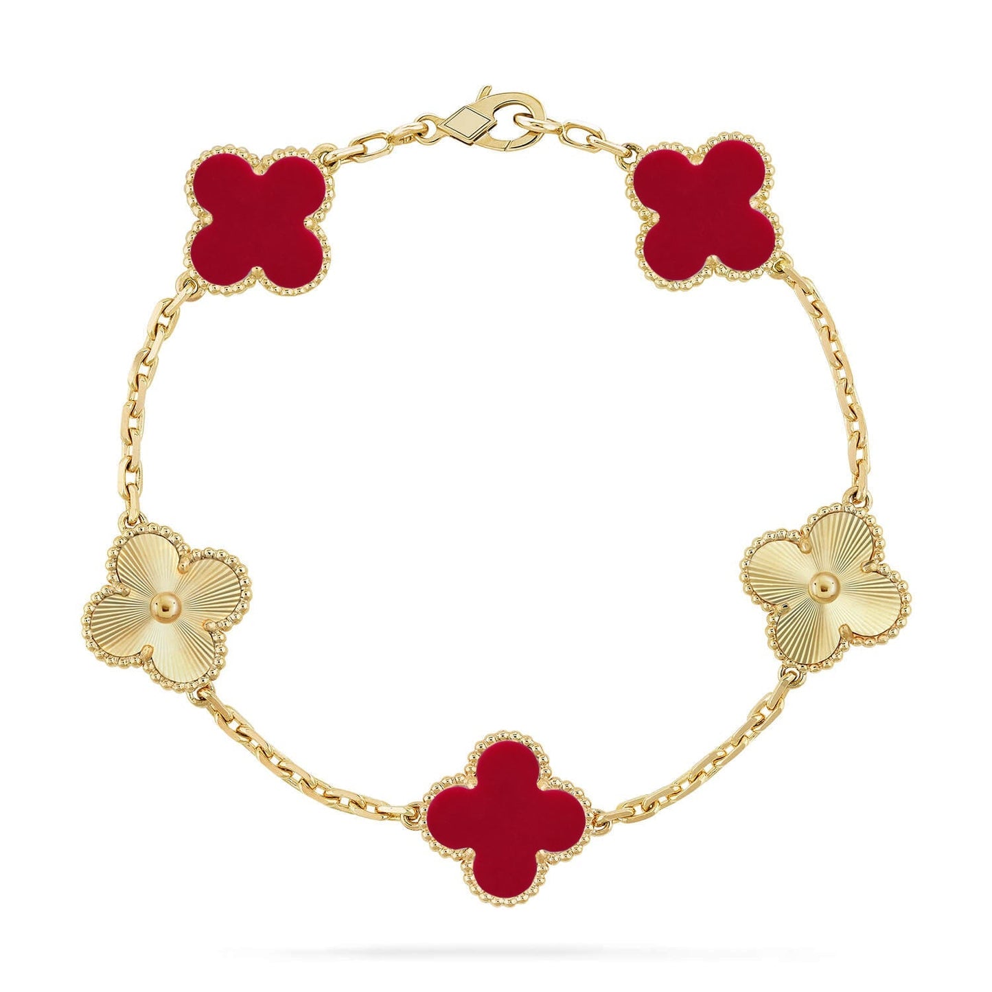 [Leaves]LUCKY CLOVER 5-MOTIF BRACELET - RED CARNELIAN COLLECTION