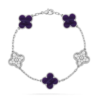 [Leaves]LUCKY CLOVER 5-MOTIF BRACELET - CHAROITE COLLECTION