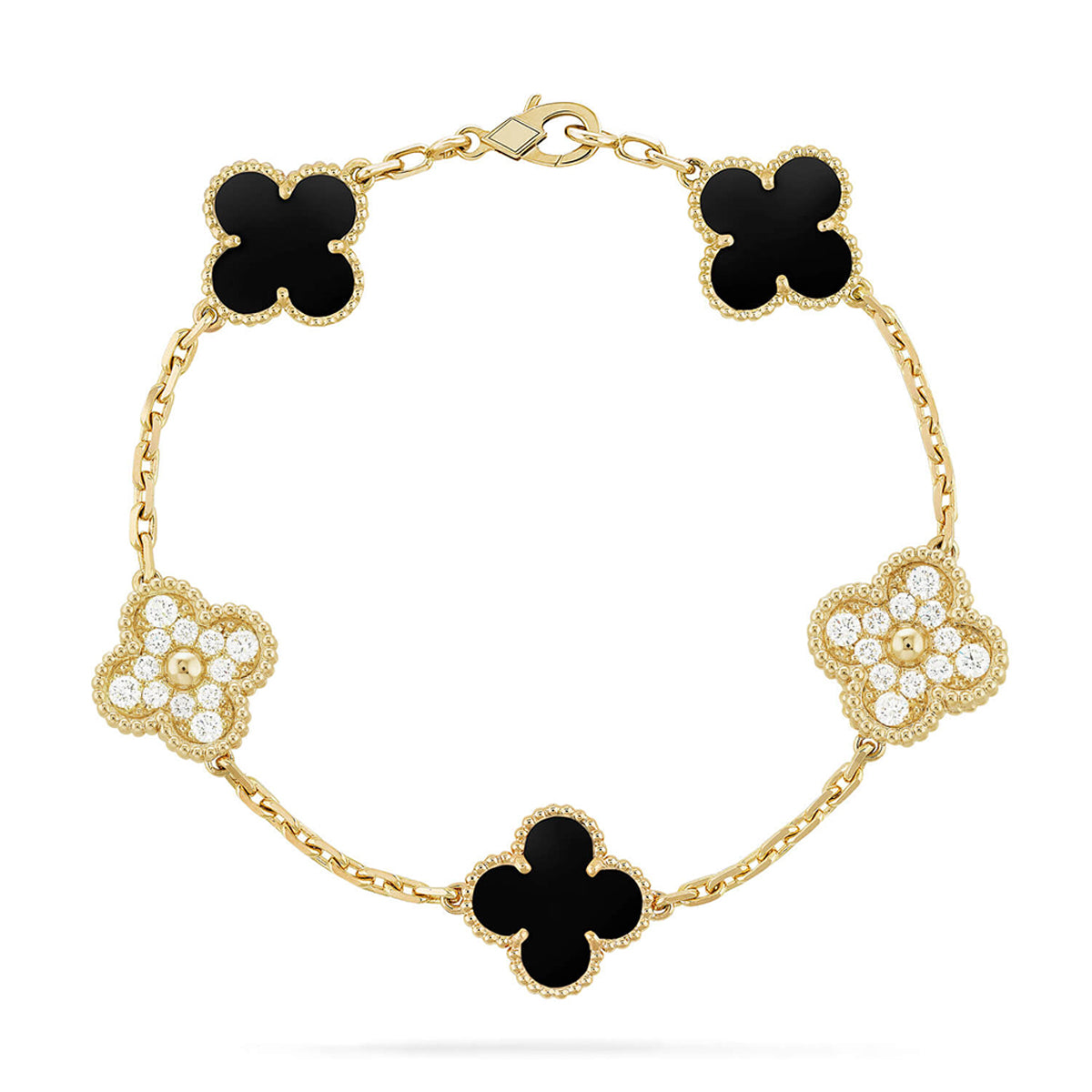 [Leaves]LUCKY CLOVER 5-MOTIF BRACELET - BLACK OXNY COLLECTION