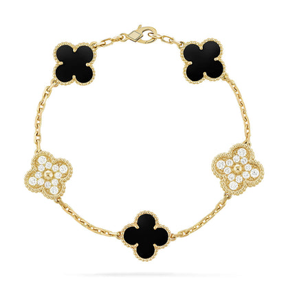 [Leaves]LUCKY CLOVER 5-MOTIF BRACELET - BLACK OXNY COLLECTION