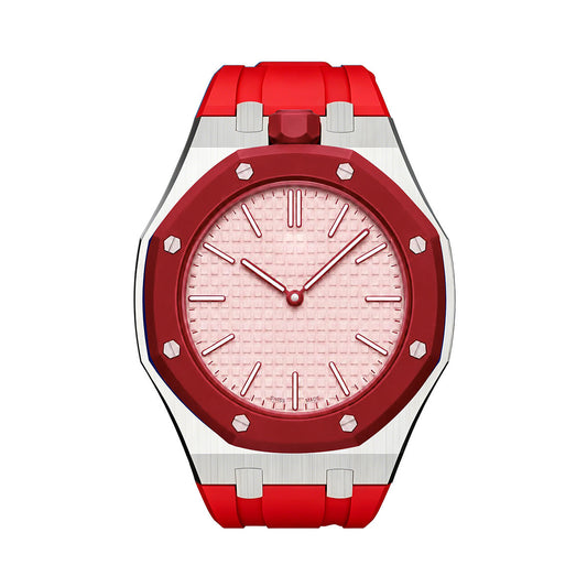 [Leaves]OAK POP ORANGE-RED STEEL SILICONE STRAP