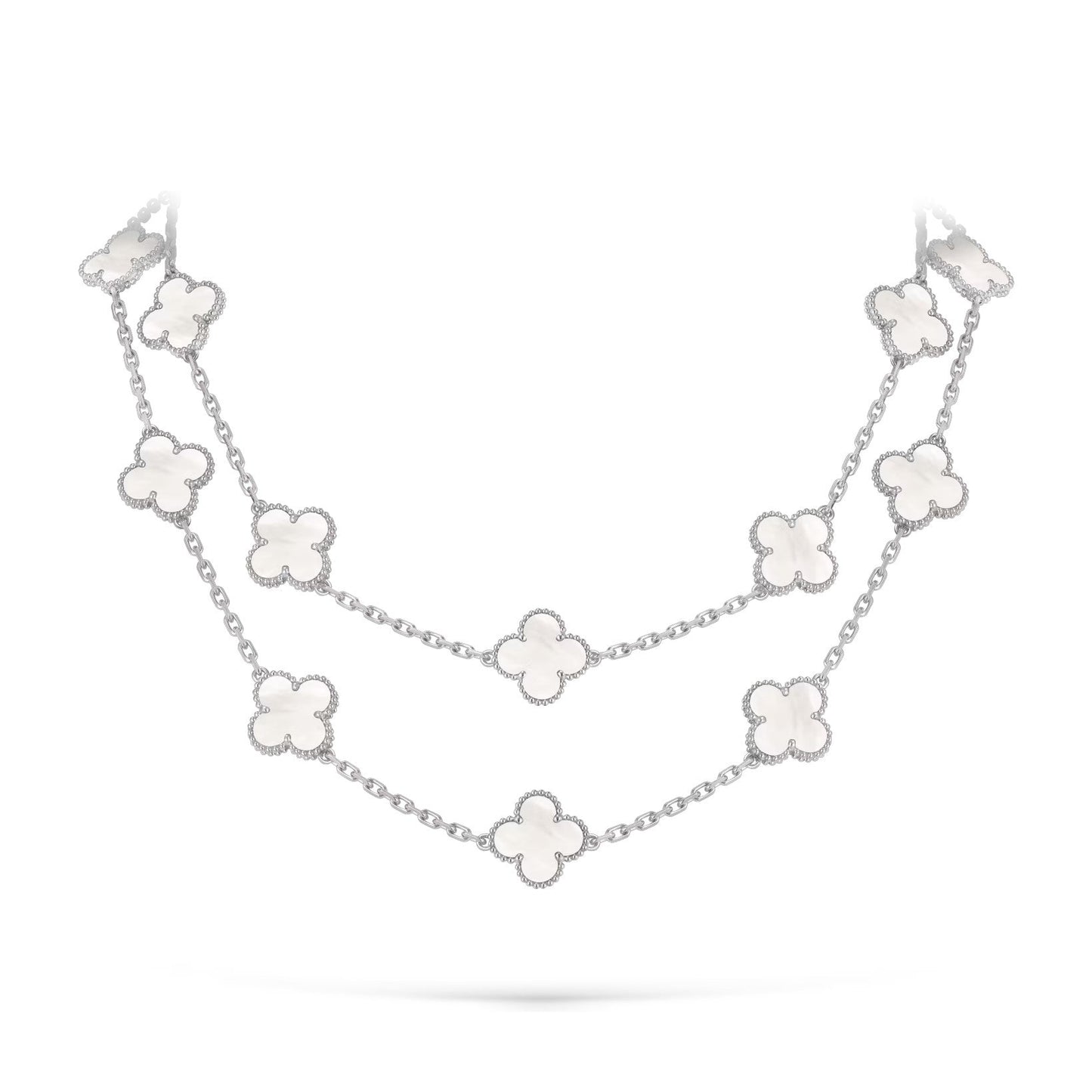 [Leaves]CLASSIC 20-MOTIF LUCKY CLOVER LONG NECKLACE WHITE GOLD COLLECTION