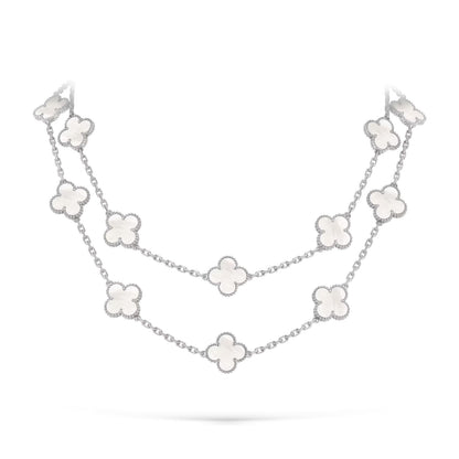 [Leaves]CLASSIC 20-MOTIF LUCKY CLOVER LONG NECKLACE WHITE GOLD COLLECTION