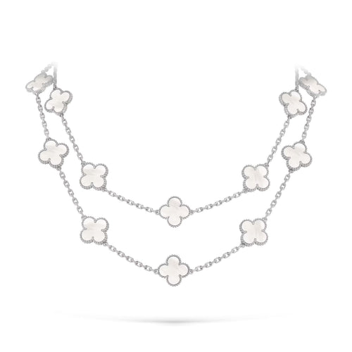[Leaves]CLASSIC 20-MOTIF LUCKY CLOVER LONG NECKLACE WHITE GOLD COLLECTION