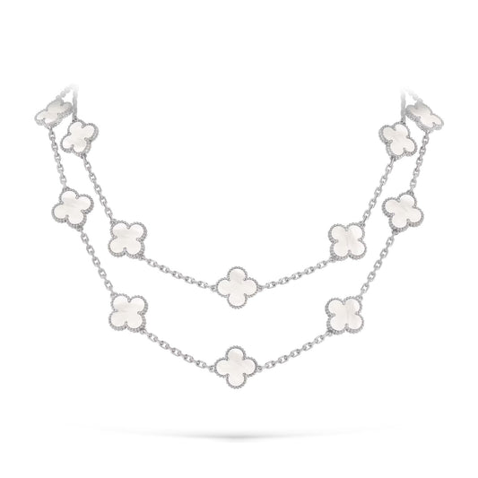 [Leaves]CLASSIC 20-MOTIF LUCKY CLOVER LONG NECKLACE WHITE GOLD COLLECTION