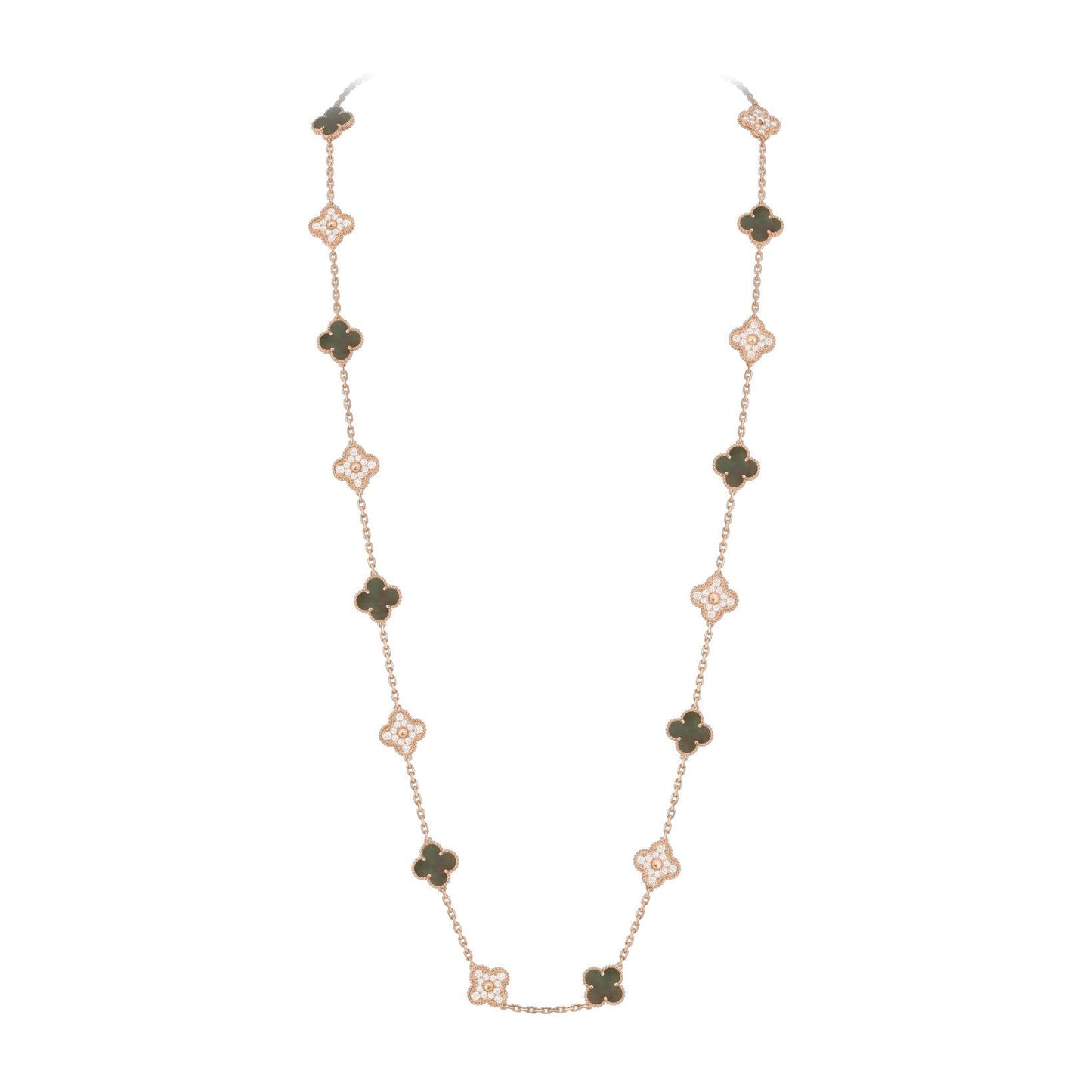 [Leaves]CLASSIC 20-MOTIF LUCKY CLOVER LONG NECKLACE ROSE GOLD COLLECTION