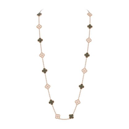 [Leaves]CLASSIC 20-MOTIF LUCKY CLOVER LONG NECKLACE ROSE GOLD COLLECTION