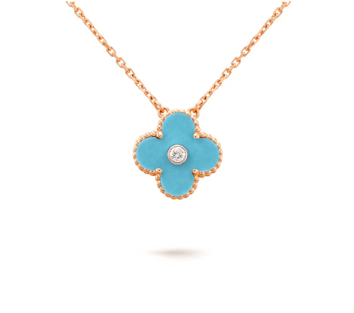 [Leaves]15MM CLOVER FLOWER DIAMOND PENDANT NECKLACE COLLECTION