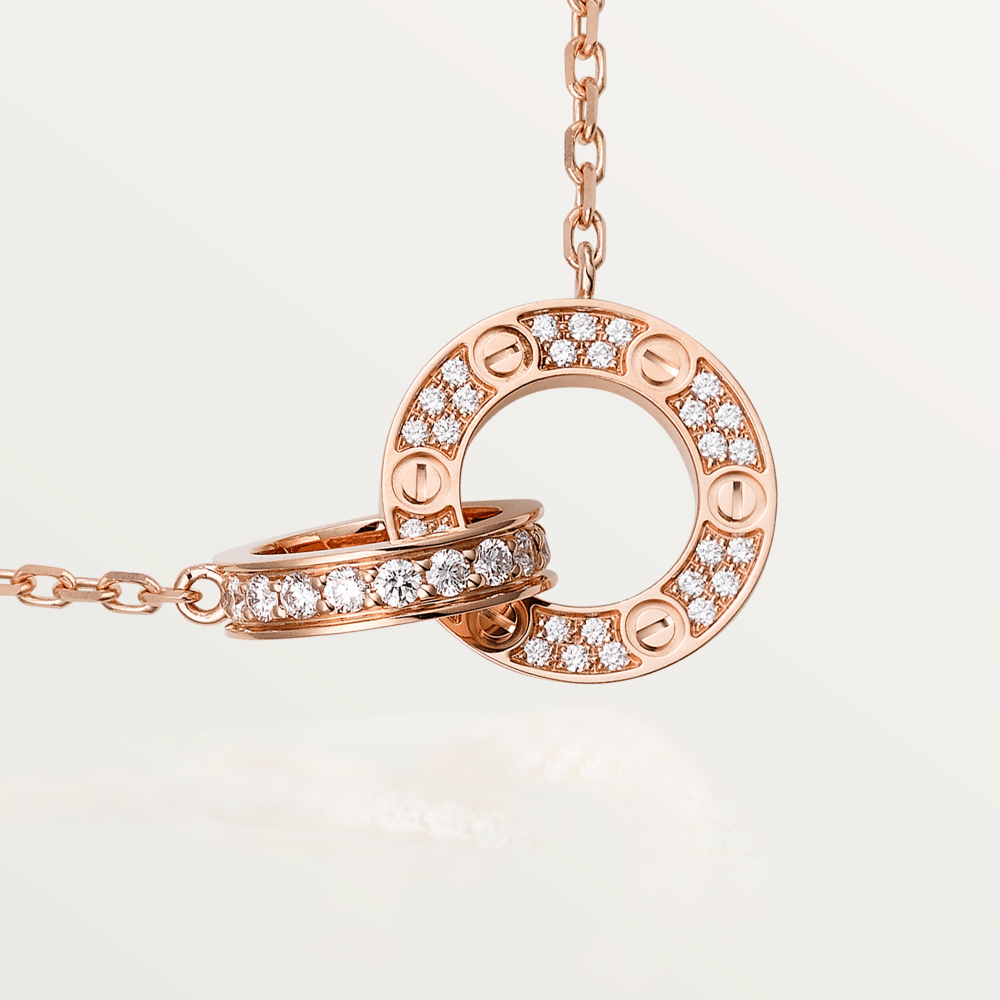 [Leaves]LOVE 7.6MM NECKLACE ROSE GOLD AND SILVER  FULL DIAMOND