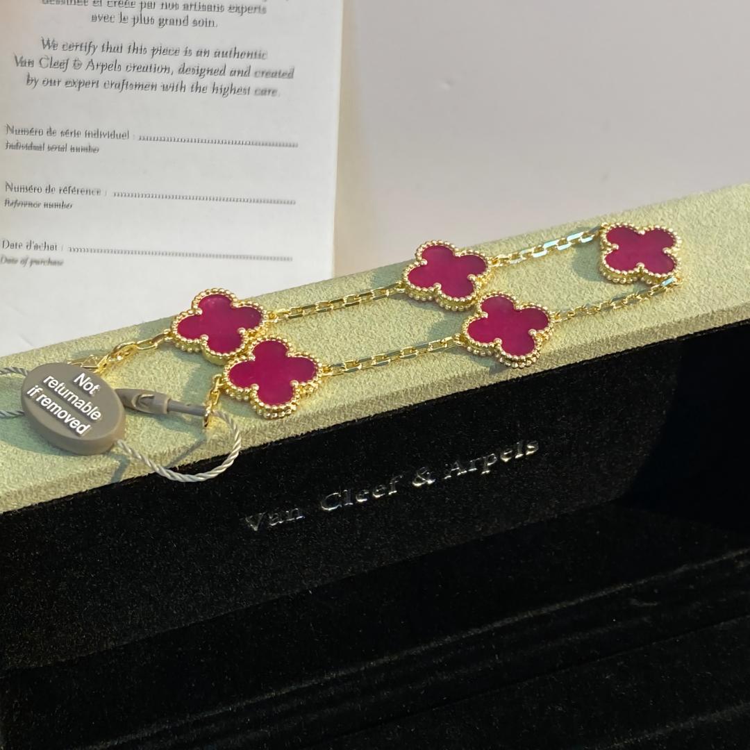 [Leaves]NEW CLOVER 5 MOTIFS PINK ENAMEL BRACELET