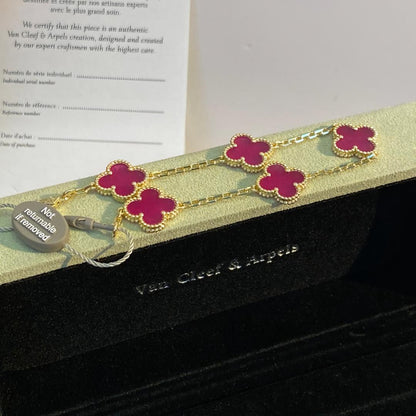 [Leaves]NEW CLOVER 5 MOTIFS PINK ENAMEL BRACELET