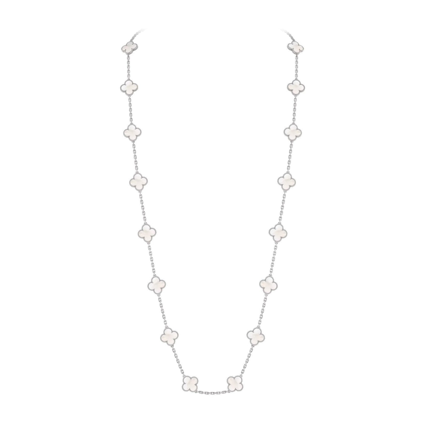 [Leaves]CLASSIC 20-MOTIF LUCKY CLOVER LONG NECKLACE WHITE GOLD COLLECTION