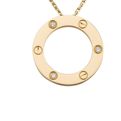 [Leaves]LOVE LARGE CIRCULAR PENDANT 3-DIAMOND NECKLACE