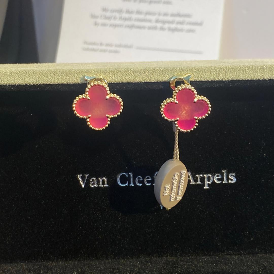 [Leaves]NEW CLOVER 15MM PINK ENAMEL STUD EARRINGS