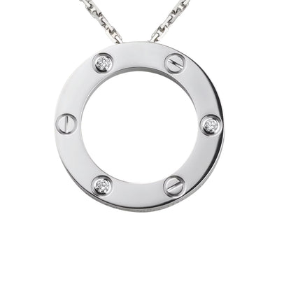 [Leaves]LOVE LARGE CIRCULAR PENDANT 3-DIAMOND NECKLACE