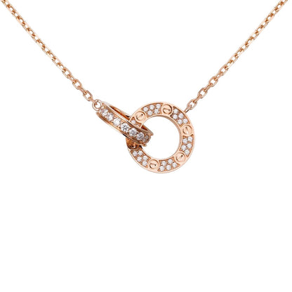 [Leaves]LOVE DOUBLE-RING PENDANT FULL-PAVÉ NECKLACE