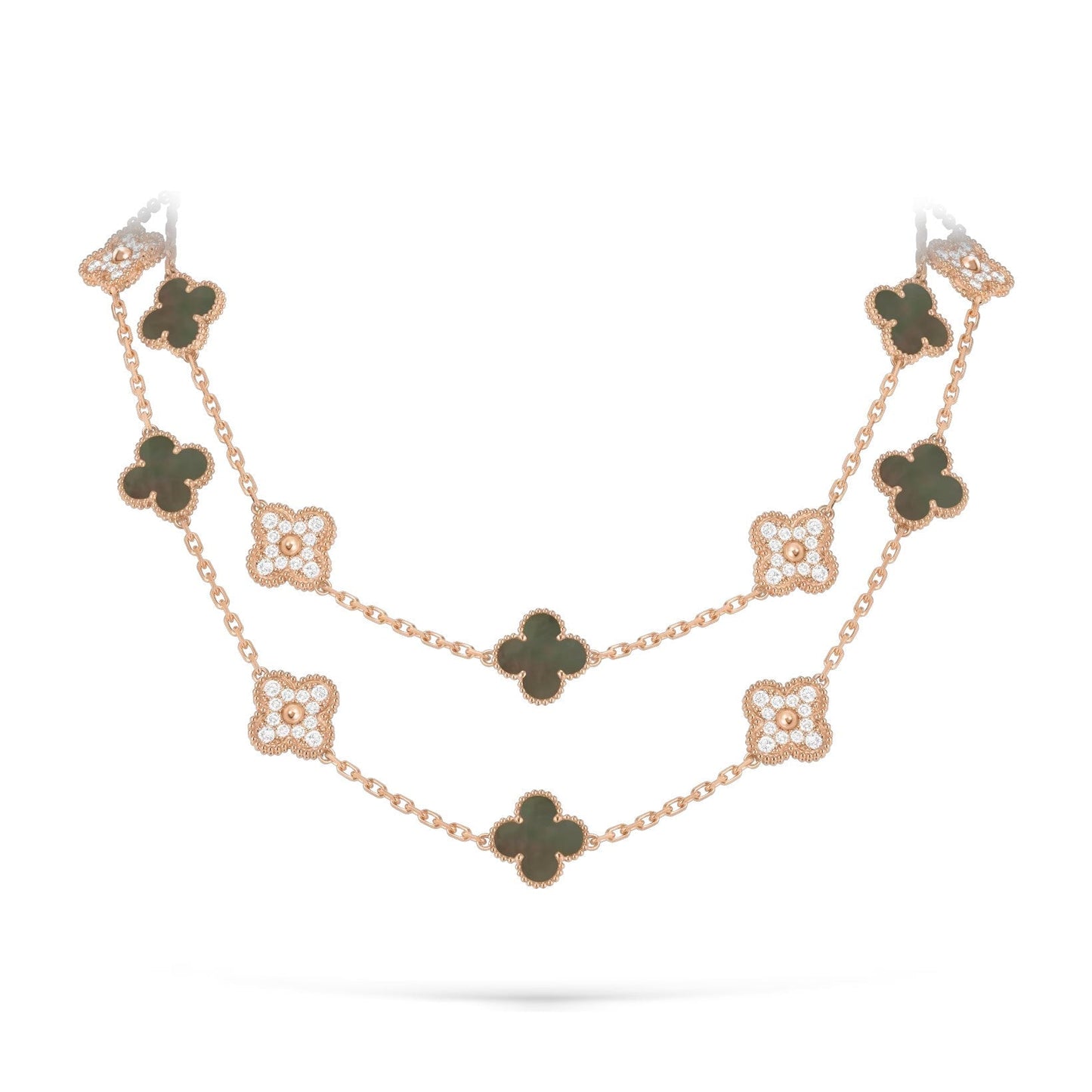 [Leaves]CLASSIC 20-MOTIF LUCKY CLOVER LONG NECKLACE ROSE GOLD COLLECTION