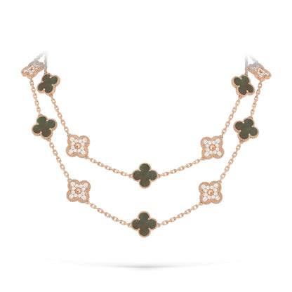 [Leaves]CLASSIC 20-MOTIF LUCKY CLOVER LONG NECKLACE ROSE GOLD COLLECTION