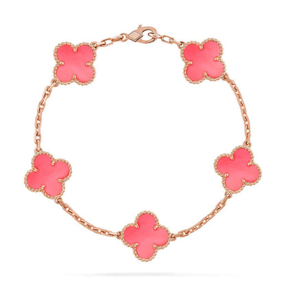[Leaves]LUCKY CLOVER 5-MOTIF BRACELET - PINK MOTHER-OF-PEARL COLLECTION