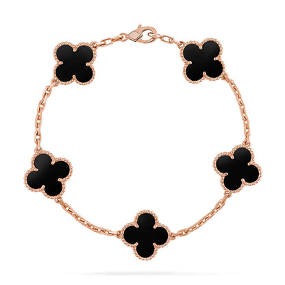 [Leaves]LUCKY CLOVER 5-MOTIF BRACELET - BLACK OXNY COLLECTION