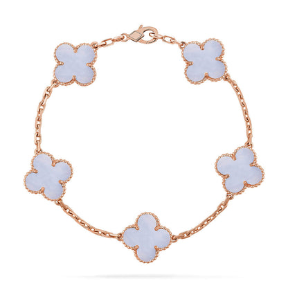 [Leaves]LUCKY CLOVER 5-MOTIF BRACELET - PURPLE CHALCEDONY COLLECTION