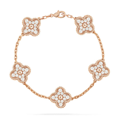 [Leaves]LUCKY CLOVER 5-MOTIF BRACELET - FULL-DIAMOND