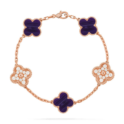 [Leaves]LUCKY CLOVER 5-MOTIF BRACELET - CHAROITE COLLECTION