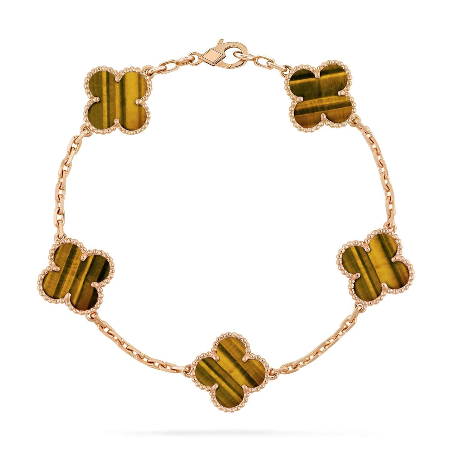 [Leaves]LUCKY CLOVER 5-MOTIF BRACELET -  TIGER’S EYE COLLECTION