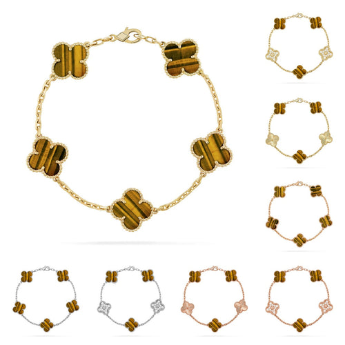 [Leaves]LUCKY CLOVER 5-MOTIF BRACELET -  TIGER’S EYE COLLECTION