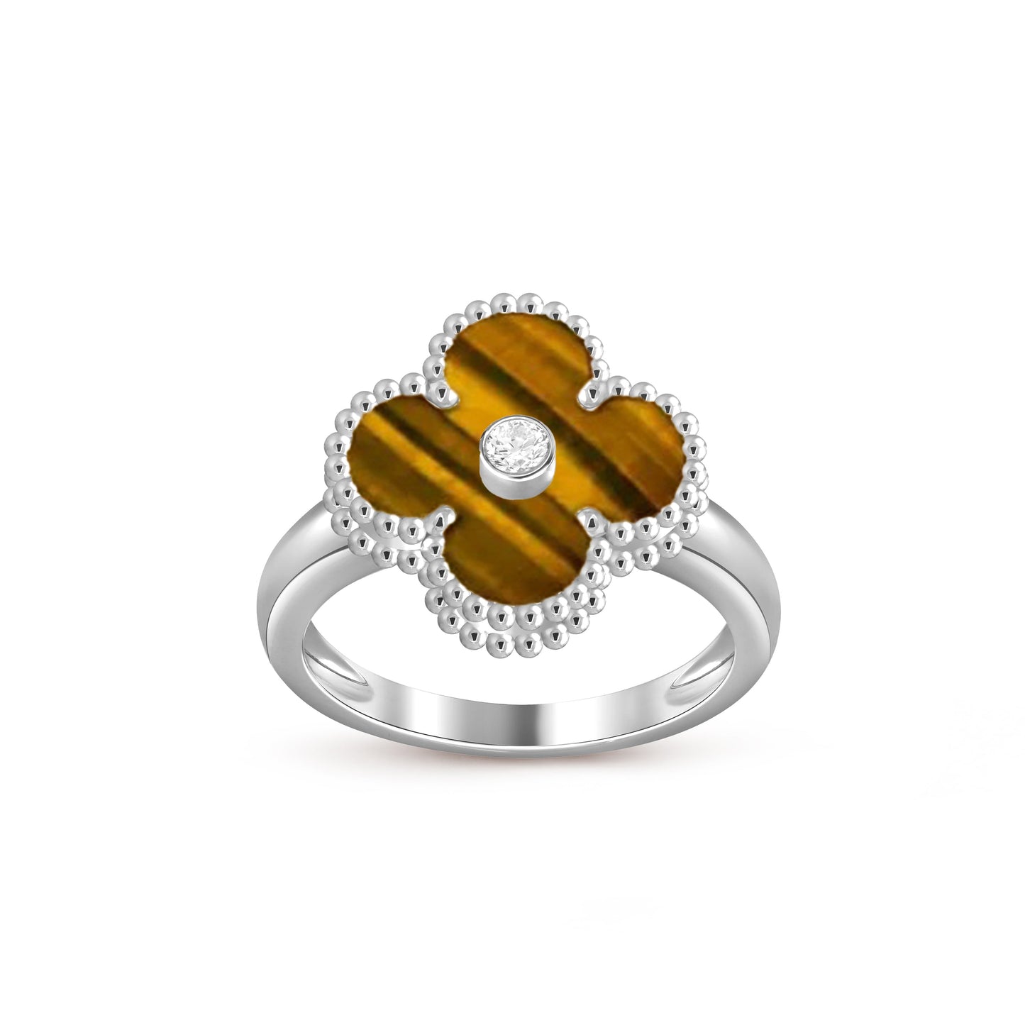 [Leaves]LUCKY CLOVER DIAMOND-ACCENT WHITE GOLD RING COLLECTION