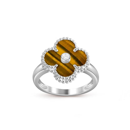 [Leaves]LUCKY CLOVER DIAMOND-ACCENT WHITE GOLD RING COLLECTION
