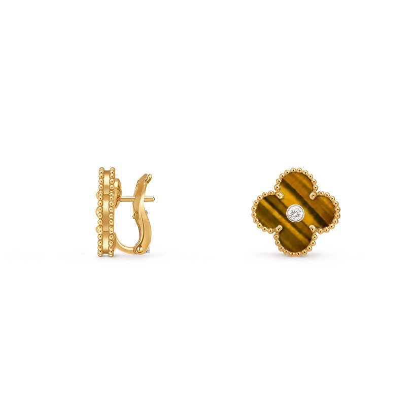 [Leaves]15MM CLOVER FLOWER STUD EARRINGS DIAMOND-GOLD COLLECTION