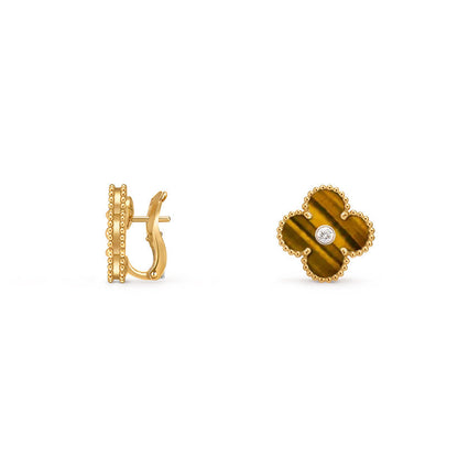 [Leaves]15MM CLOVER FLOWER STUD EARRINGS DIAMOND-GOLD COLLECTION
