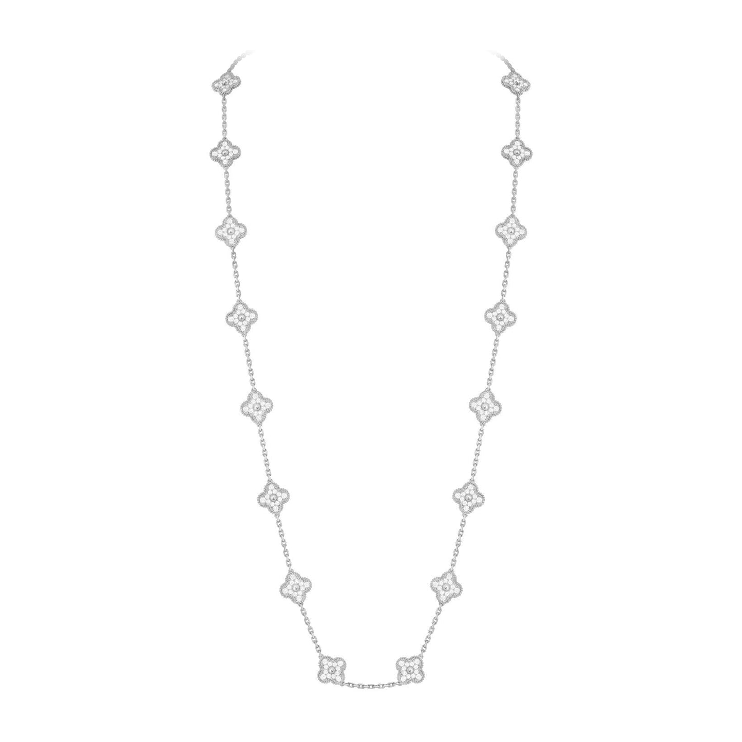 [Leaves]CLASSIC 20-MOTIF LUCKY CLOVER LONG NECKLACE WHITE GOLD COLLECTION
