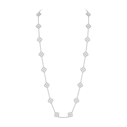 [Leaves]CLASSIC 20-MOTIF LUCKY CLOVER LONG NECKLACE WHITE GOLD COLLECTION